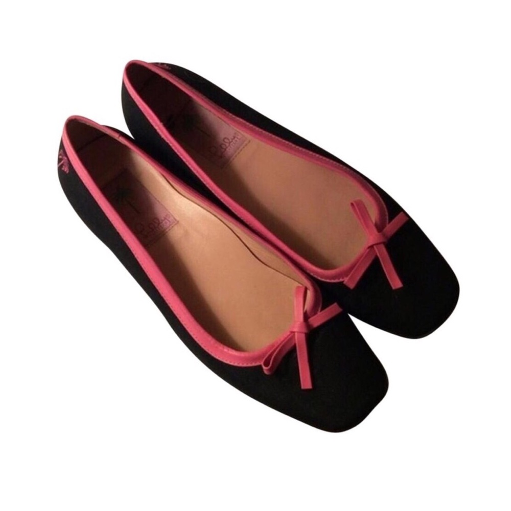 Lilly Pulitzer Black Flats with Pink Trim and Bow